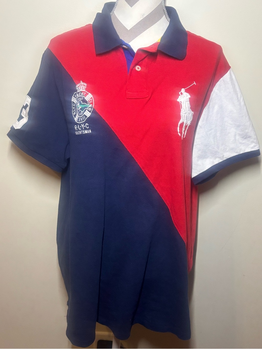 Polo by Ralph Lauren yacht club  Red, Navy & White Diagonal Colorblock Polo